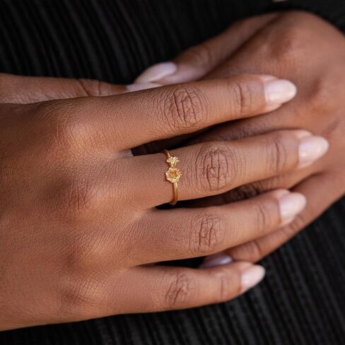 Birth Flower Ring for Women 14K Gold Plated Floral Minimalist Stackable Finger Jewelry Birthday Gifts in Saudi Arabia
