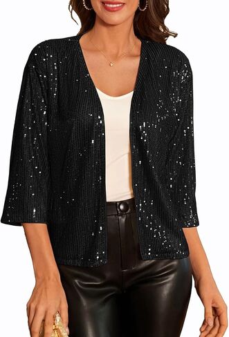 GRACE KARIN 2024 Women's 3/4 Sleeve Sequin Jackets Open Front Sequin Cardigan Sweaters Blazer S-2XL in Saudi Arabia