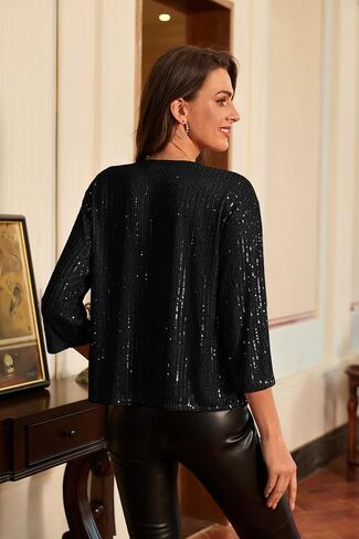 GRACE KARIN 2024 Women's 3/4 Sleeve Sequin Jackets Open Front Sequin Cardigan Sweaters Blazer S-2XL in Saudi Arabia