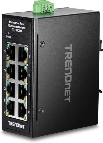 TRENDnet 5-Port Industrial Fast Ethernet DIN-Rail Mini Switch, TI-ELC50, 5 x 10/100Mbps Ports, IP30 Rated Housing, 1Gbps Switching Capacity, Black in Saudi Arabia