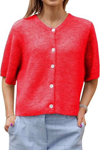 Women's Y2K Summer Button Down Sweater Cardigans Shirts Short Sleeve Knitted Blouse Top Going Out Cropped Knit Tops in Saudi Arabia