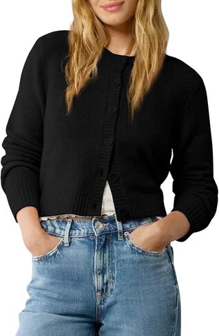 Urban Coco Women Crew Neck Cardigan Sevidgan Sendents Cardigan Longe Sleeve Open Front Button لأسفل سترات سترة in Saudi Arabia