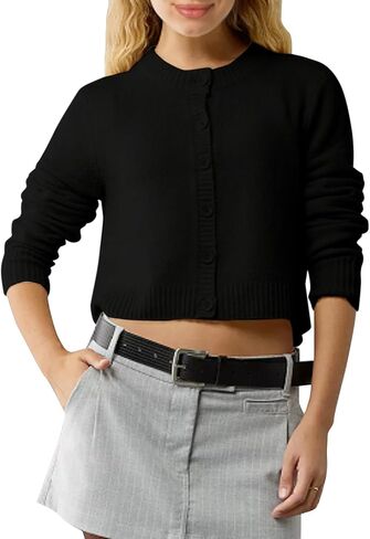Urban Coco Women Crew Neck Cardigan Sevidgan Sendents Cardigan Longe Sleeve Open Front Button لأسفل سترات سترة in Saudi Arabia