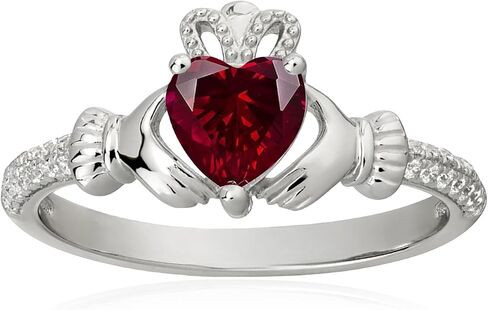 Heart Birthstone Claddagh Ring 925 Sterling Silver 6MM Heart-Shaped Birthstone Rings Irish Jewelry Good Luck for Women Size 3-13 in Kuwait