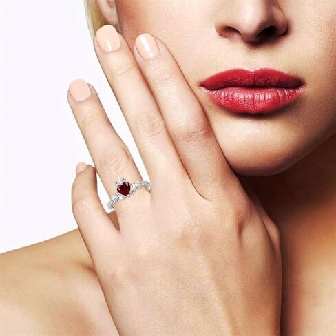 Heart Birthstone Claddagh Ring 925 Sterling Silver 6MM Heart-Shaped Birthstone Rings Irish Jewelry Good Luck for Women Size 3-13 in Kuwait