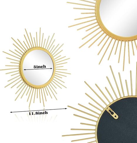 Cityelf 3 مجموعة مرايا Gold Sunburst للجدار الزخرفية المرايا المعدنية مرآة صغيرة مجموعات ديكور الجدار معلقة مرآة الحائط النحت لغرفة النوم غرفة المعيشة مدخل in Kuwait