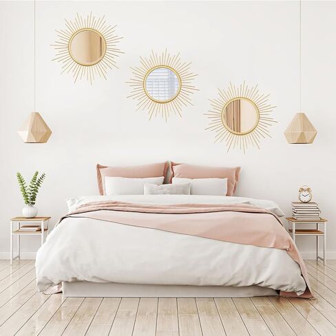 Cityelf 3 مجموعة مرايا Gold Sunburst للجدار الزخرفية المرايا المعدنية مرآة صغيرة مجموعات ديكور الجدار معلقة مرآة الحائط النحت لغرفة النوم غرفة المعيشة مدخل in Kuwait