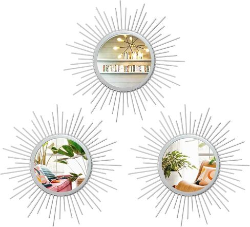 Cityelf 3 مجموعة مرايا Gold Sunburst للجدار الزخرفية المرايا المعدنية مرآة صغيرة مجموعات ديكور الجدار معلقة مرآة الحائط النحت لغرفة النوم غرفة المعيشة مدخل in Kuwait