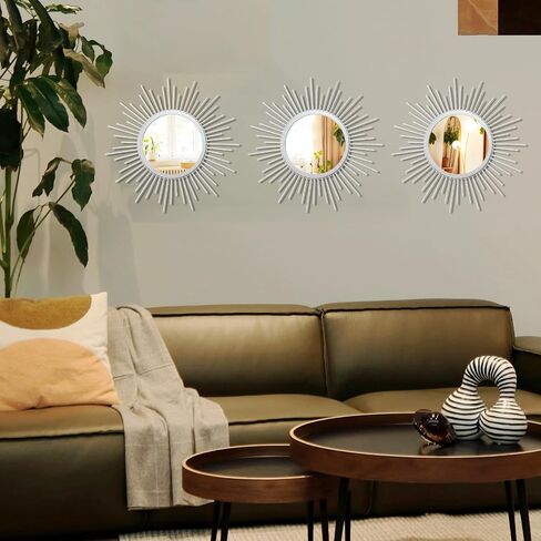 Cityelf 3 مجموعة مرايا Gold Sunburst للجدار الزخرفية المرايا المعدنية مرآة صغيرة مجموعات ديكور الجدار معلقة مرآة الحائط النحت لغرفة النوم غرفة المعيشة مدخل in Kuwait