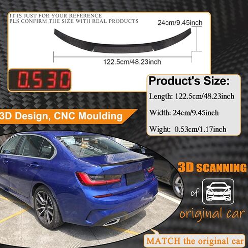 MCARCAR KIT جناح صندوق السيارة من ألياف الكربون سبويلر لسيارات BMW 3 Series G20 سيدان G80 M3 سبويلر 2019-2024 320i 330i 330e M340i 318d 320d 330d غطاء التمهيد الخلفي Highkick Wing Lip Factory Outlet in Kuwait