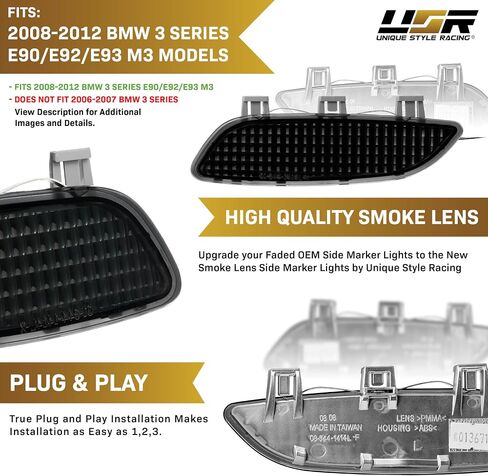 USR 08-12 M3 عاكس الوفير الأمامي-مصابيح عاكس الدخان (يسار + يمين)-متوافق مع 2008-2012 BMW 3 Series M3 فقط E90 / E92 / E93 (عاكسات الوفير الأمامي الدخان) in Kuwait