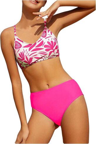 GORGLITTER Girl's Two Piece Tropical Print Bikini Set Wireless Bralette High Waist Hipster Swimsuit in Saudi Arabia
