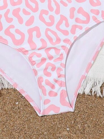 Girls Swimsuits 3 Piece Bathing Suit Leopard Printed Bikini Set with Cover Up Skirt Summer Beach Swimwear 6-15 Years in Kuwait