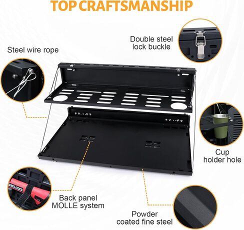 Maiker Off Road Tailgate Chorgion Panel Dait -Molle Panel Steel Carg Cargo Storage Storage حامل الأمتعة مع 3 أكياس تخزين لإكسسوارات فورد برونكو 2021 2022 2023 2/4 أبواب in Kuwait