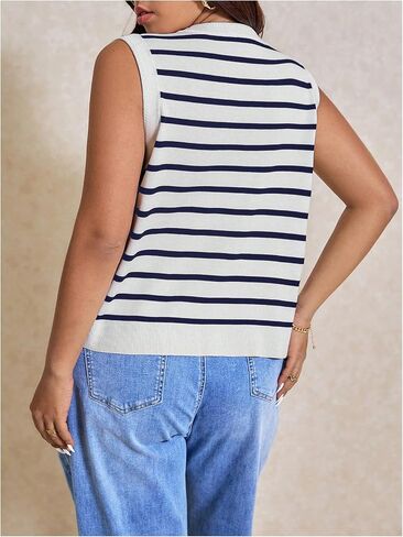 Verdusa Women's Plus Size Vest Top Trendy Old Money Striped Button Down Sleeveless Sweater Tops in Saudi Arabia