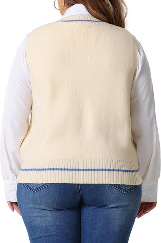Agnes Orinda Plus Size Sweater Vest for Women V Neck Stripe Cable Knit Sleeveless Pullover Sweater Vest in Saudi Arabia