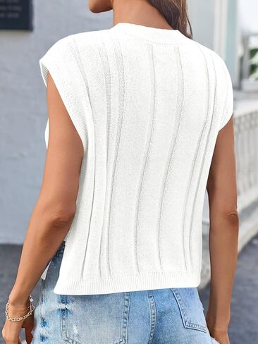 Saodimallsu Womens Cropped Sweater Vest Cap Sleeve Cable Knit Crew Neck Side Slit Button Y2k Summer Crop Tank Tops in Saudi Arabia