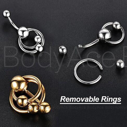 BodyAce 14G Belly Button Hoop Navel Rings, Gold Curved Barbells Silver Belly Clicker for Women, Stainless Steel Christina Piercing Cute Belly Jewelry in Saudi Arabia