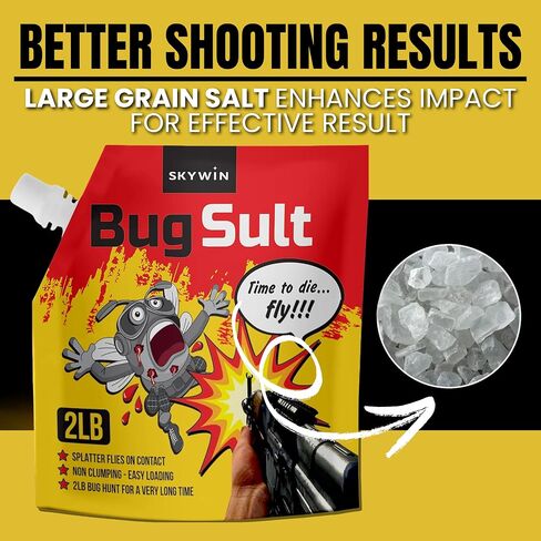 ملح سكايوين لرماة الطيران الذين يطلقون الملح، 2 رطل. Salt for Fly Shooter - عبوتان من ملح الحبوب الكبيرة لتعزيز تأثير الذباب مع صنبور سهل الصب، من أجل Salt Shooter Fly in Kuwait