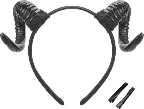 Mostory Black Demon Horns عصابة الرأس - قرون الأغنام الشيطان عداد الماعز الماعز قرن Hairband لعصر الهالوين Renfaire Costume Complay Photo Photo in Saudi Arabia