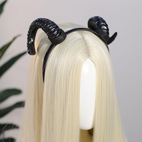 Mostory Black Demon Horns عصابة الرأس - قرون الأغنام الشيطان عداد الماعز الماعز قرن Hairband لعصر الهالوين Renfaire Costume Complay Photo Photo in Saudi Arabia