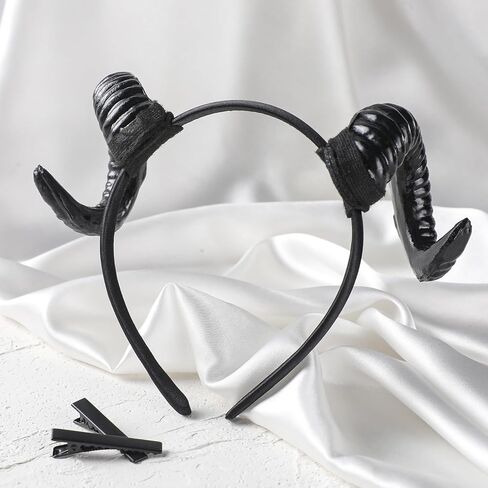 Mostory Black Demon Horns عصابة الرأس - قرون الأغنام الشيطان عداد الماعز الماعز قرن Hairband لعصر الهالوين Renfaire Costume Complay Photo Photo in Saudi Arabia