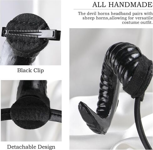 Mostory Black Demon Horns عصابة الرأس - قرون الأغنام الشيطان عداد الماعز الماعز قرن Hairband لعصر الهالوين Renfaire Costume Complay Photo Photo in Saudi Arabia