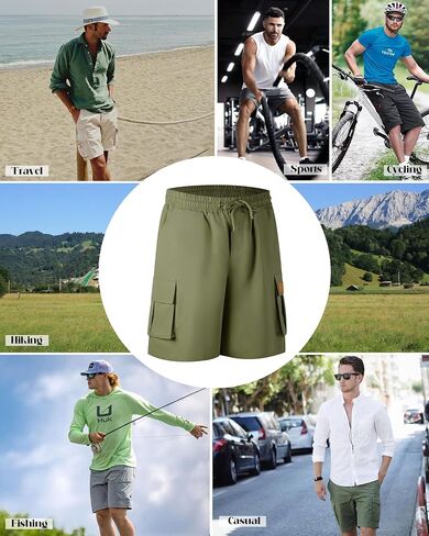 Mens Cargo Shorts Lightweight Stretch Hiking Shorts Casual Shorts Elastic Waistband 5 Pockets Work Shorts in Kuwait