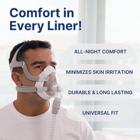 بطانات قناع CPAP لكامل الوجه من Snugel | عبوة من 4 بطانات | مقاس واحد يناسب الجميع | نسيج قطني ناعم | يقلل من تسرب الهواء الصاخب | يقلل من تهيج الجلد | قابلة لإعادة الاستخدام وقابلة للغسل | العرض لمدة 6 أشهر in Kuwait