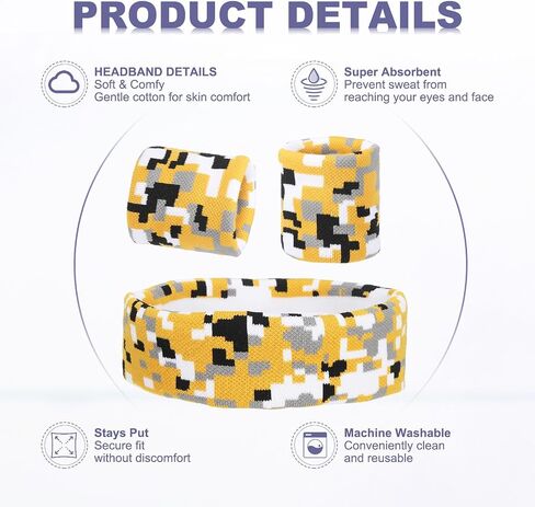 Meccanixity عرق الفرقة مجموعة الرياضة Terry قماش القماش معصم مجموعة الرطوبة الفتل عرق امتصاص الفرقة رئيس للنساء ممارسة التمرين (تمويه مموهة) in Kuwait
