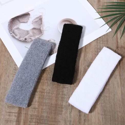 3Pcs Sweatbands Sports Headbands, Moisture Wicking Cotton Headband for Men & Women, Workout Headbands for Tennis, Basketball, Running, Gym - Sweat Band in Saudi Arabia