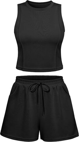 OQQ Two Piece Sets for Women Summer Outfits Lounge Sets Crew Neck Tops Wide Leg Shorts Vacation Travel in Saudi Arabia