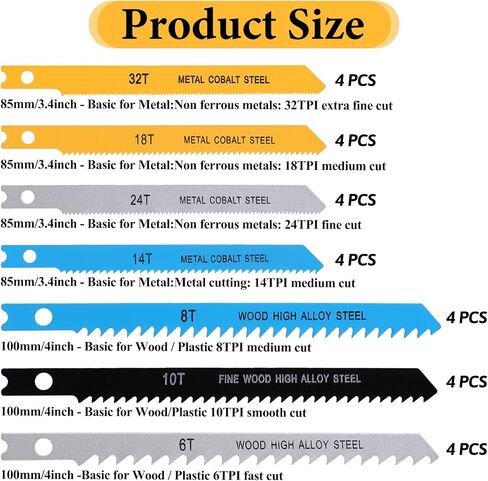 14 PCS U-Shank Jig Saw Blade Set, Jigsaw Blades Fit Vast Majority U Shank Jigsaws, Jigsaw Blades Set for Wood, Plastic and Metal Cutting, 6T 8T 10T 14T 18T 24T 32T in Saudi Arabia