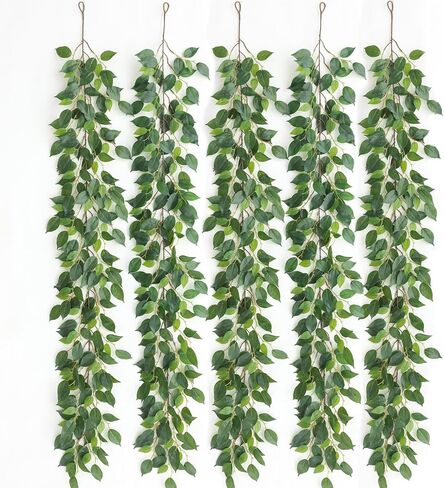 5 Pack 395" Artificial Vines Ivy Garland Fake Vine Realistic Silk Green Leaves Faux Hanging Plants Greenery Decoration for Outdoors Wedding Arch Party Indoor Mantle Bedroom Home Decor in Saudi Arabia