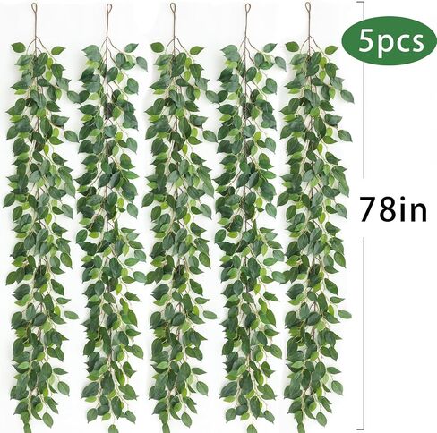 5 Pack 395" Artificial Vines Ivy Garland Fake Vine Realistic Silk Green Leaves Faux Hanging Plants Greenery Decoration for Outdoors Wedding Arch Party Indoor Mantle Bedroom Home Decor in Saudi Arabia