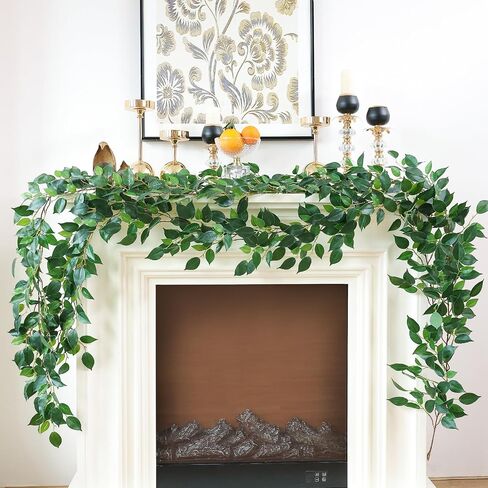 5 Pack 395" Artificial Vines Ivy Garland Fake Vine Realistic Silk Green Leaves Faux Hanging Plants Greenery Decoration for Outdoors Wedding Arch Party Indoor Mantle Bedroom Home Decor in Saudi Arabia