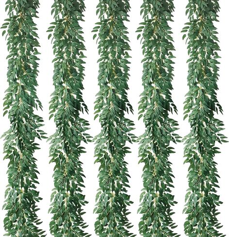 5 Pack 395" Artificial Vines Ivy Garland Fake Vine Realistic Silk Green Leaves Faux Hanging Plants Greenery Decoration for Outdoors Wedding Arch Party Indoor Mantle Bedroom Home Decor in Saudi Arabia