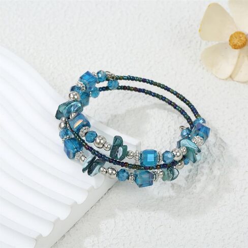 Crystal Stackable Bracelets for women Elegant Multi Color Chips Bohemian Beaded Coil Bangle Bracelets for Gifts in Saudi Arabia
