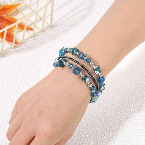Crystal Stackable Bracelets for women Elegant Multi Color Chips Bohemian Beaded Coil Bangle Bracelets for Gifts in Saudi Arabia