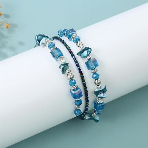 Crystal Stackable Bracelets for women Elegant Multi Color Chips Bohemian Beaded Coil Bangle Bracelets for Gifts in Saudi Arabia