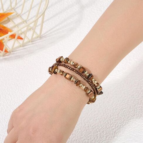 Crystal Stackable Bracelets for women Elegant Multi Color Chips Bohemian Beaded Coil Bangle Bracelets for Gifts in Saudi Arabia