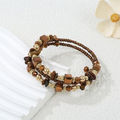 Crystal Stackable Bracelets for women Elegant Multi Color Chips Bohemian Beaded Coil Bangle Bracelets for Gifts in Saudi Arabia