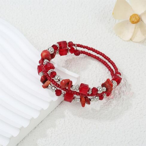 Crystal Stackable Bracelets for women Elegant Multi Color Chips Bohemian Beaded Coil Bangle Bracelets for Gifts in Saudi Arabia