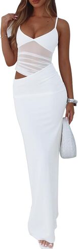 BORIFLORS Women's Sexy Bodycon V Neck Spaghetti Strap Maxi Dress | Elegant Fancy, Cocktail Vacation Party, Long Dresses in Saudi Arabia