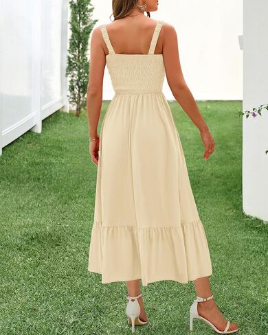 BTFBM Summer MIDI فساتين للنساء 2025 الربيع بلا أكمام رقبة مربعة مدخنة in Saudi Arabia