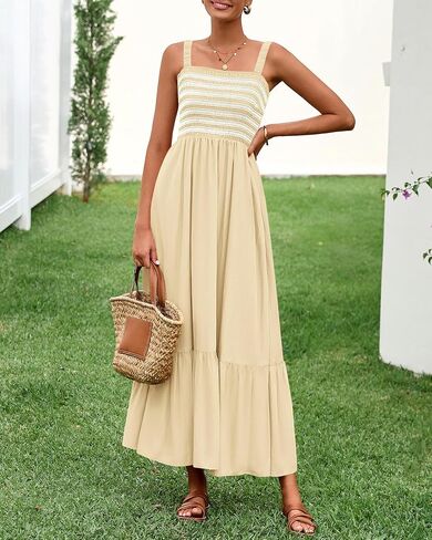 BTFBM Summer MIDI فساتين للنساء 2025 الربيع بلا أكمام رقبة مربعة مدخنة in Saudi Arabia