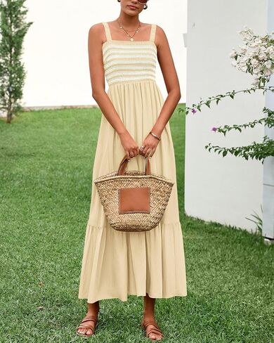 BTFBM Summer MIDI فساتين للنساء 2025 الربيع بلا أكمام رقبة مربعة مدخنة in Saudi Arabia