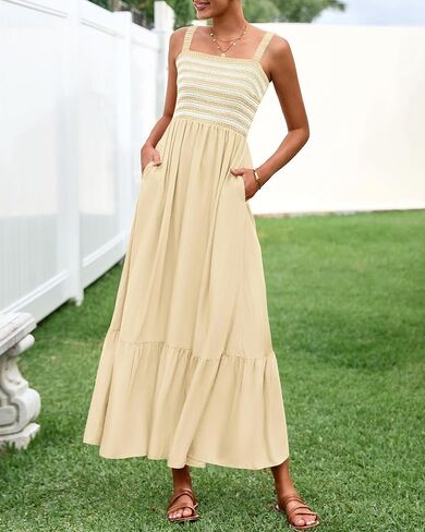 BTFBM Summer MIDI فساتين للنساء 2025 الربيع بلا أكمام رقبة مربعة مدخنة in Saudi Arabia