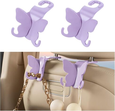 Car Seat Headrest Hook, Cute Vehicle Backseat Hanging Storage Organizer for Purse Coat Umbrella, Automotive Interior Seatback Hanger Decor Accessories, Universal for Most Cars (Purple) in Saudi Arabia