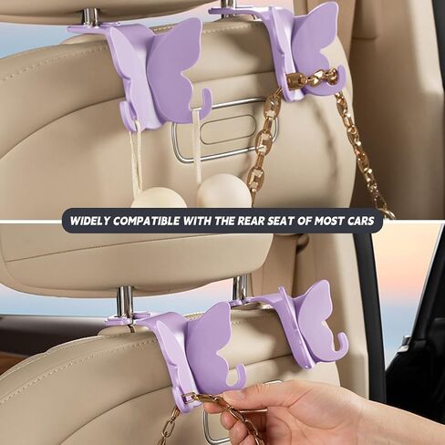 Car Seat Headrest Hook, Cute Vehicle Backseat Hanging Storage Organizer for Purse Coat Umbrella, Automotive Interior Seatback Hanger Decor Accessories, Universal for Most Cars (Purple) in Saudi Arabia